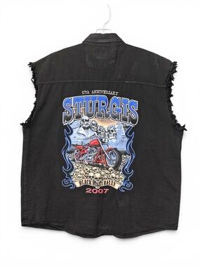 Sturgis Biker Motorcycle Rally 2007 2XL Vest Denim Jean Jacket Cutoff Vintage